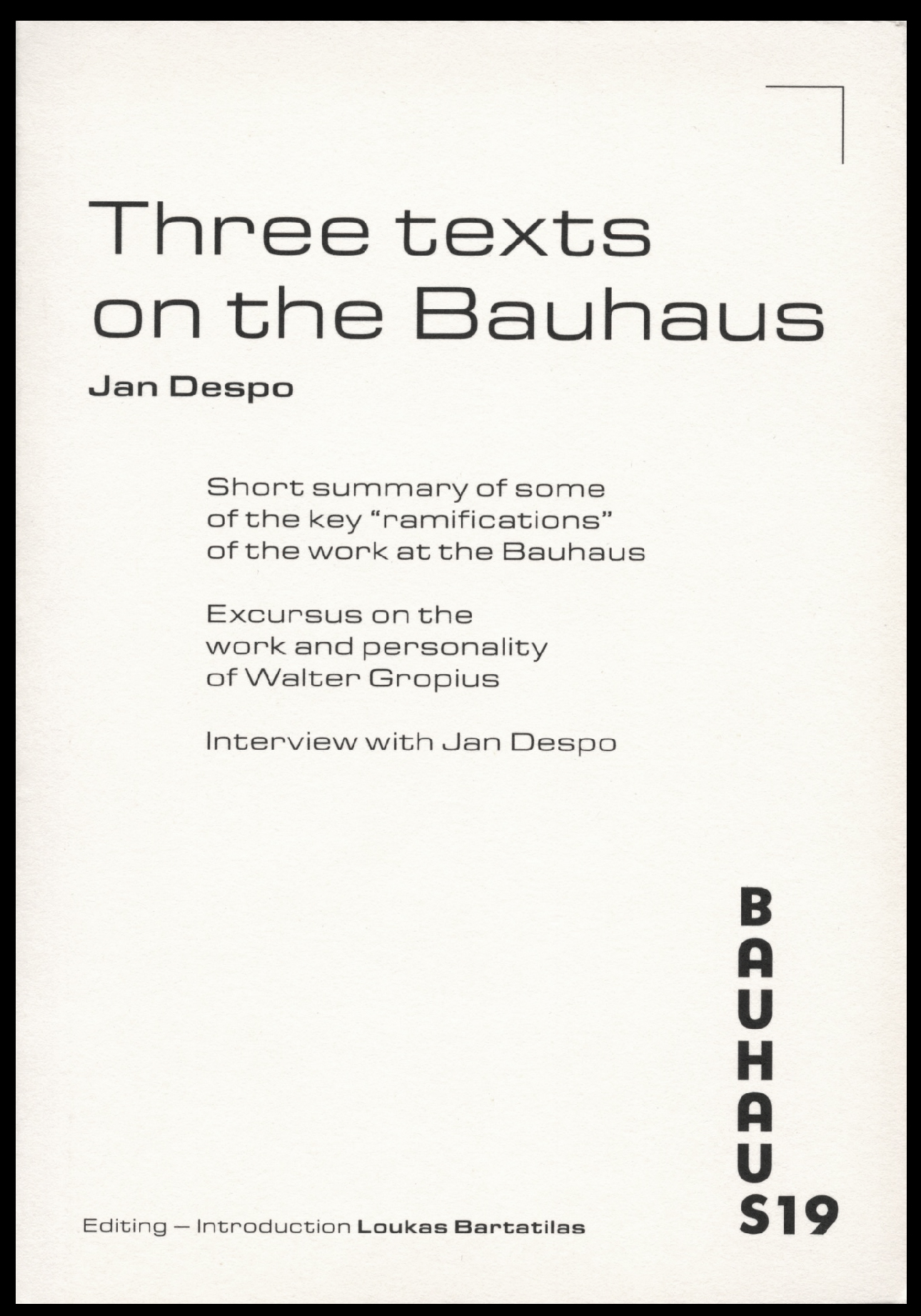 Three texts on the Bauhaus, Cover